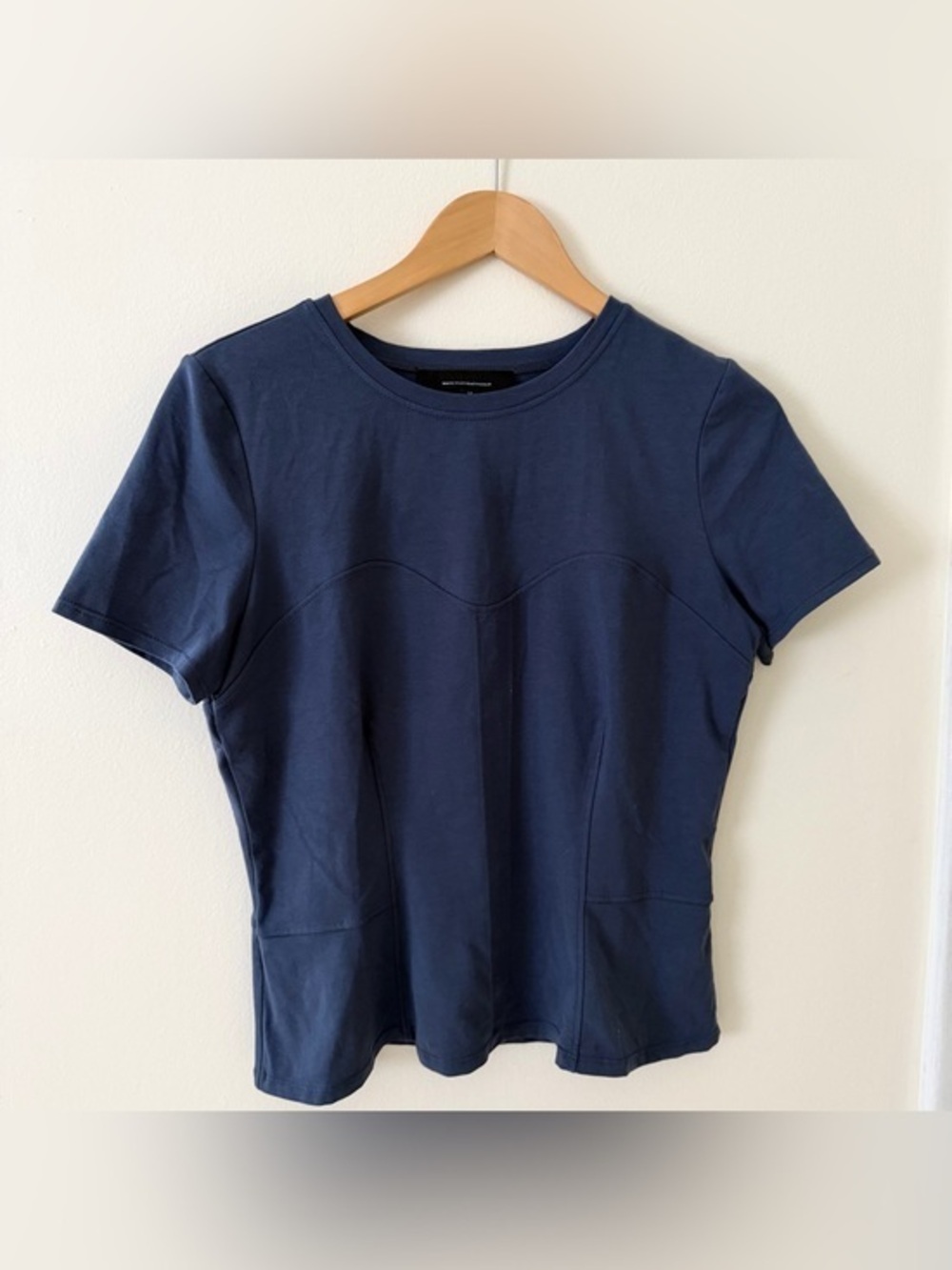 White House Black Market Navy Short-Sleeve Seam-Accent Tee